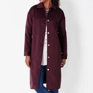 J. Jill Pure Jill Fleece Button Up Sweater Coat Burgundy Wine Size M Medium